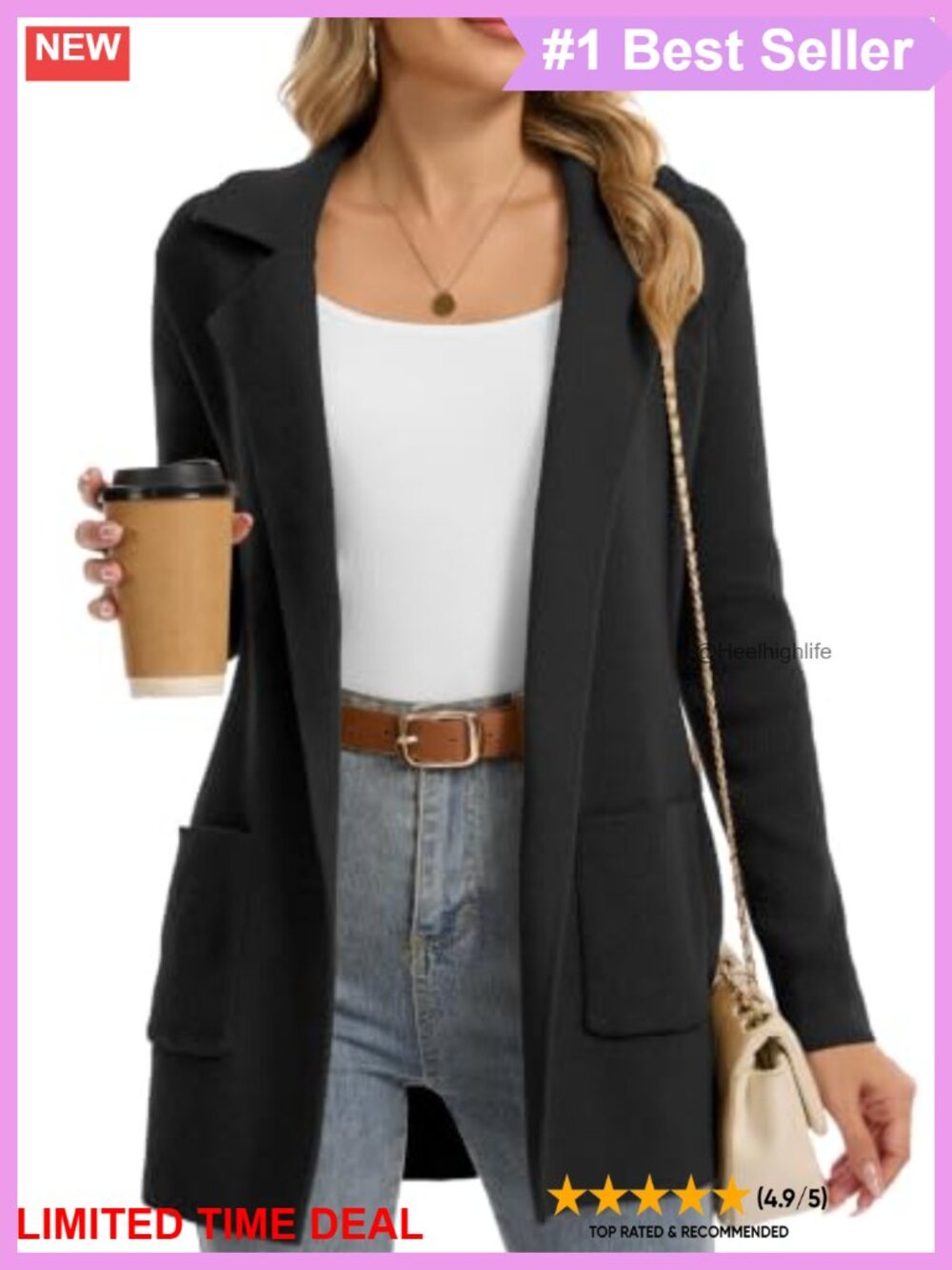Chunky Knit Long Sleeve Open Front Cardigan Sweater with Pockets